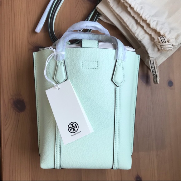 🥰 Tory Burch Perry Mini leather Crossbody Tote Meadow Mist - Picture 10 of 12
